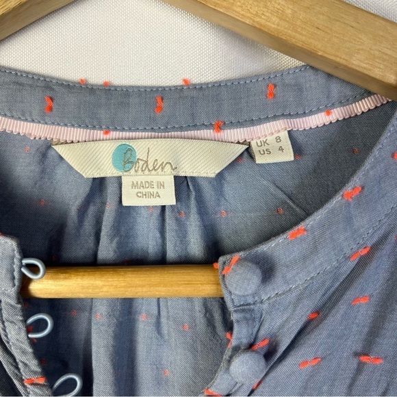 Boden Lori Light Blue Pink Embroidered Henley Long Sleeve Blouse 4 - Picture 5 of 5